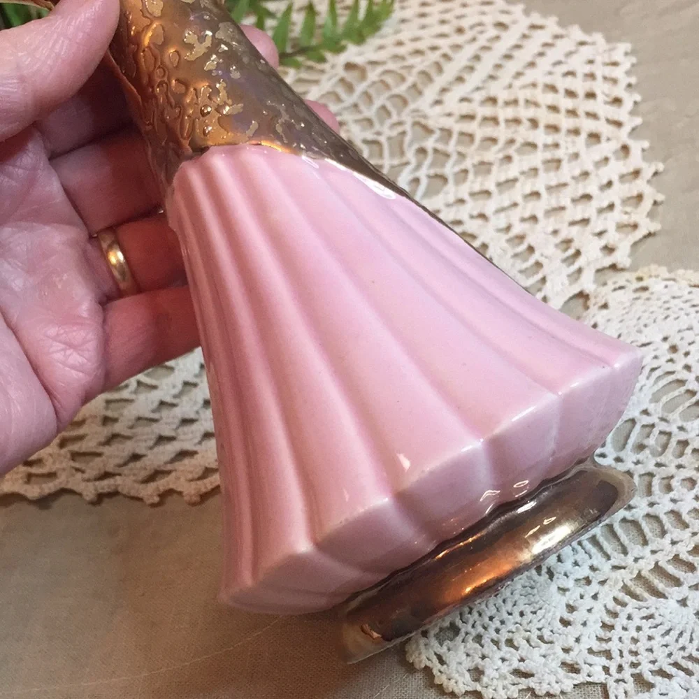 Vintage MCM Savoy Weeping Gold Pink Vase